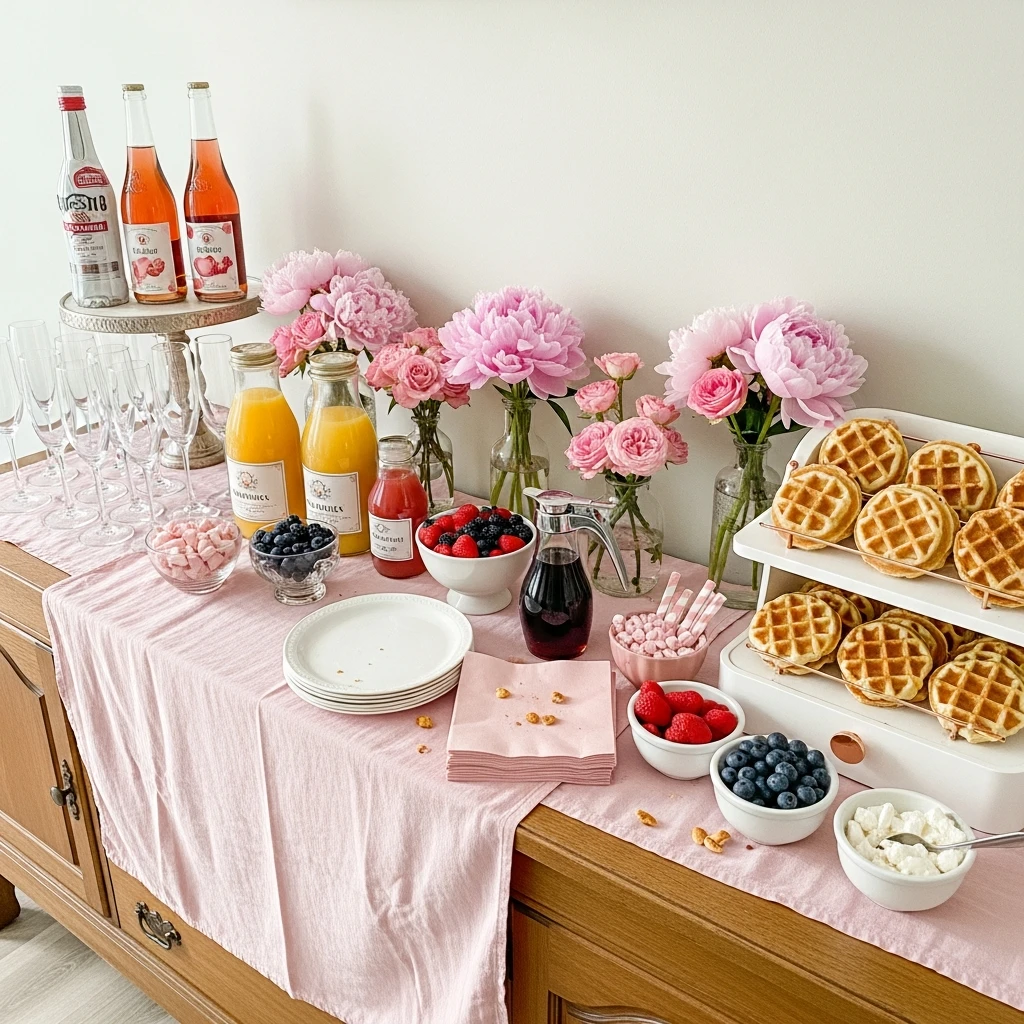 Galentine Brunch Bar Table - 50 Beautiful Galentines Tablescape Ideas for a Budget-Friendly Girls’ Night