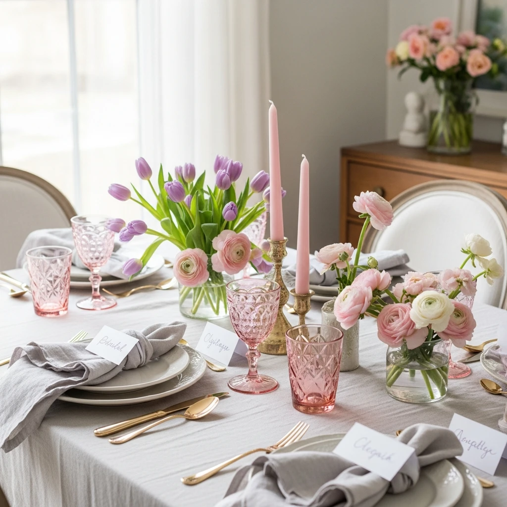Lavender And Pink Mix - 50 Beautiful Galentines Tablescape Ideas for a Budget-Friendly Girls’ Night