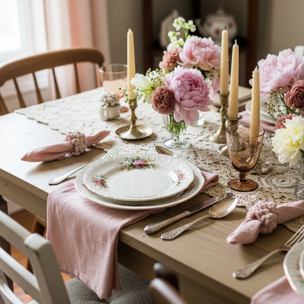 Vintage Romance Table - 50 Beautiful Galentines Tablescape Ideas for a Budget-Friendly Girls’ Night
