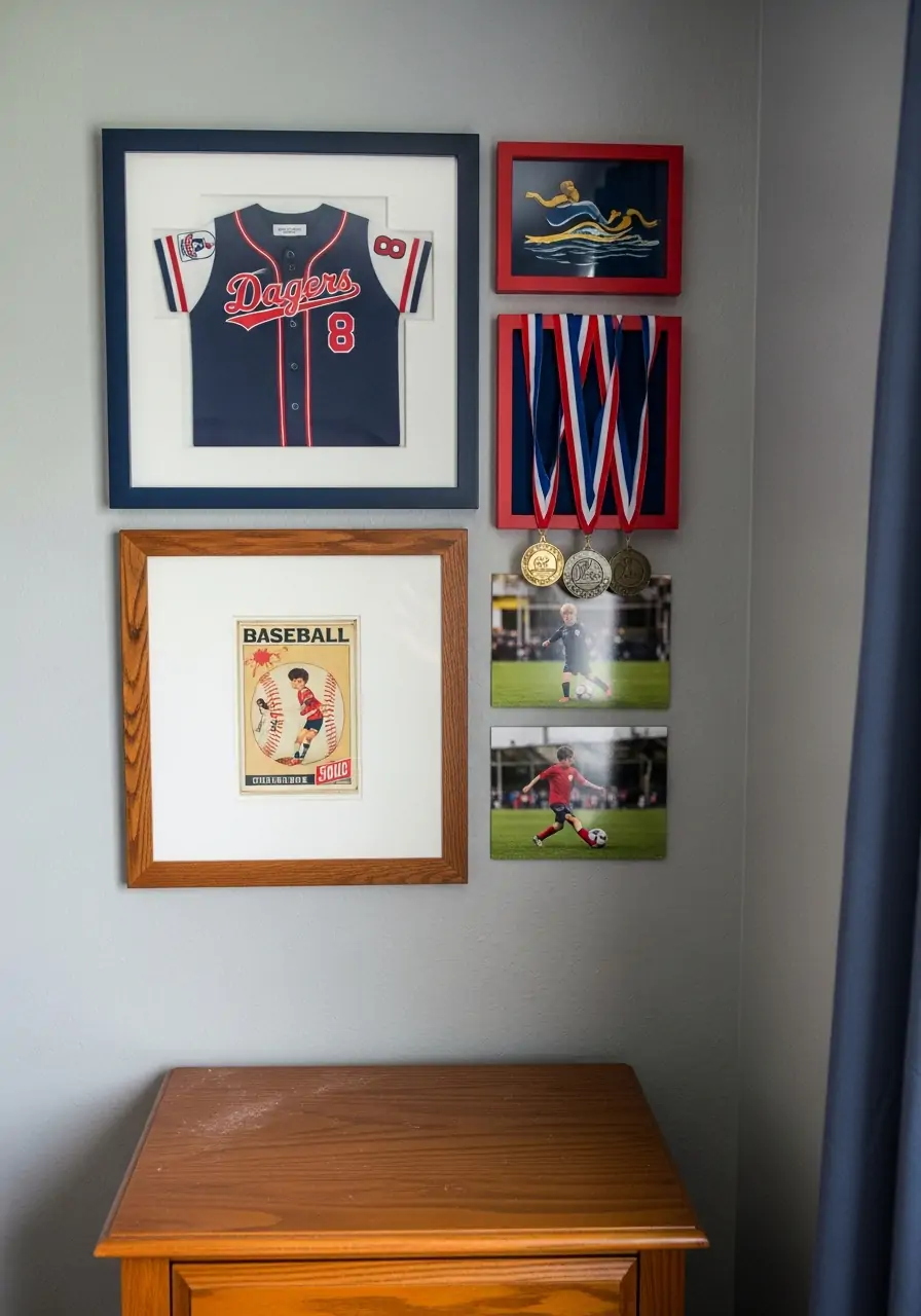 Sports or Hobby Gallery Wall - 50 Small boys bedroom ideas