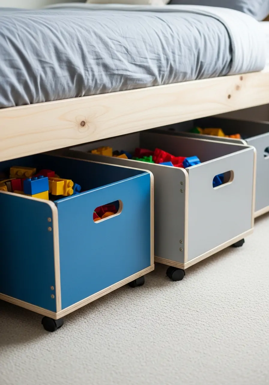 Rolling Toy Bins - 50 Small boys bedroom ideas