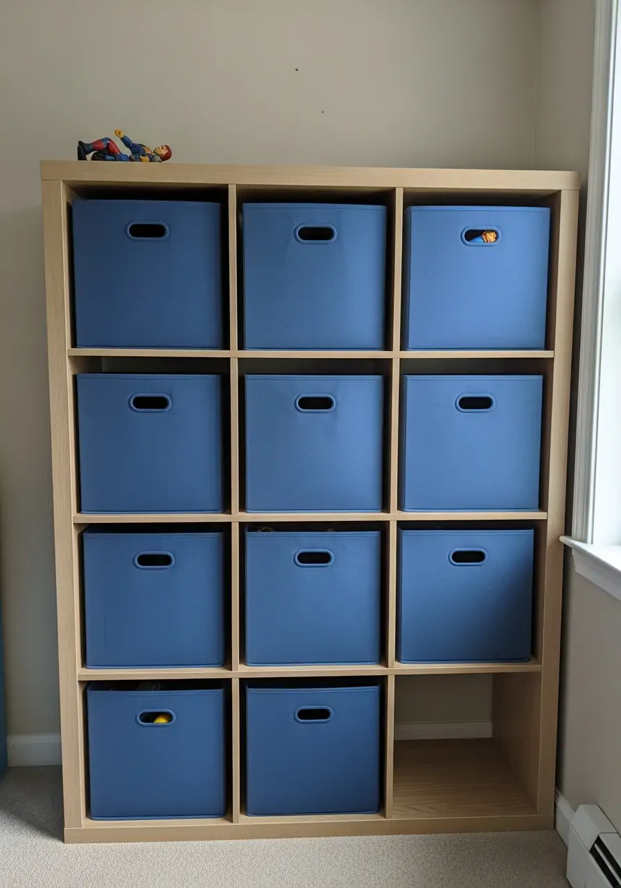 Matching Storage Bins - 50 Small boys bedroom ideas