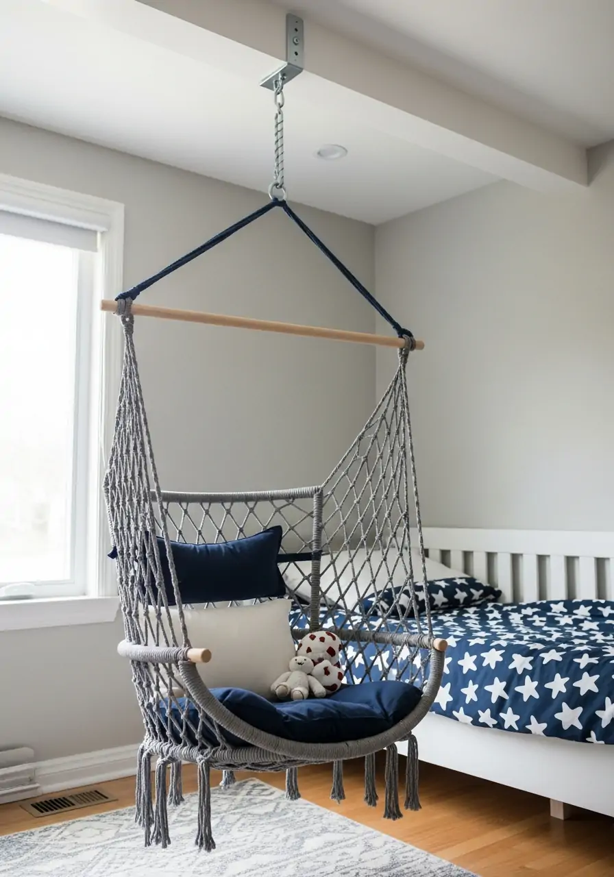 Hanging Chair (If Space Allows) - 50 Small boys bedroom ideas