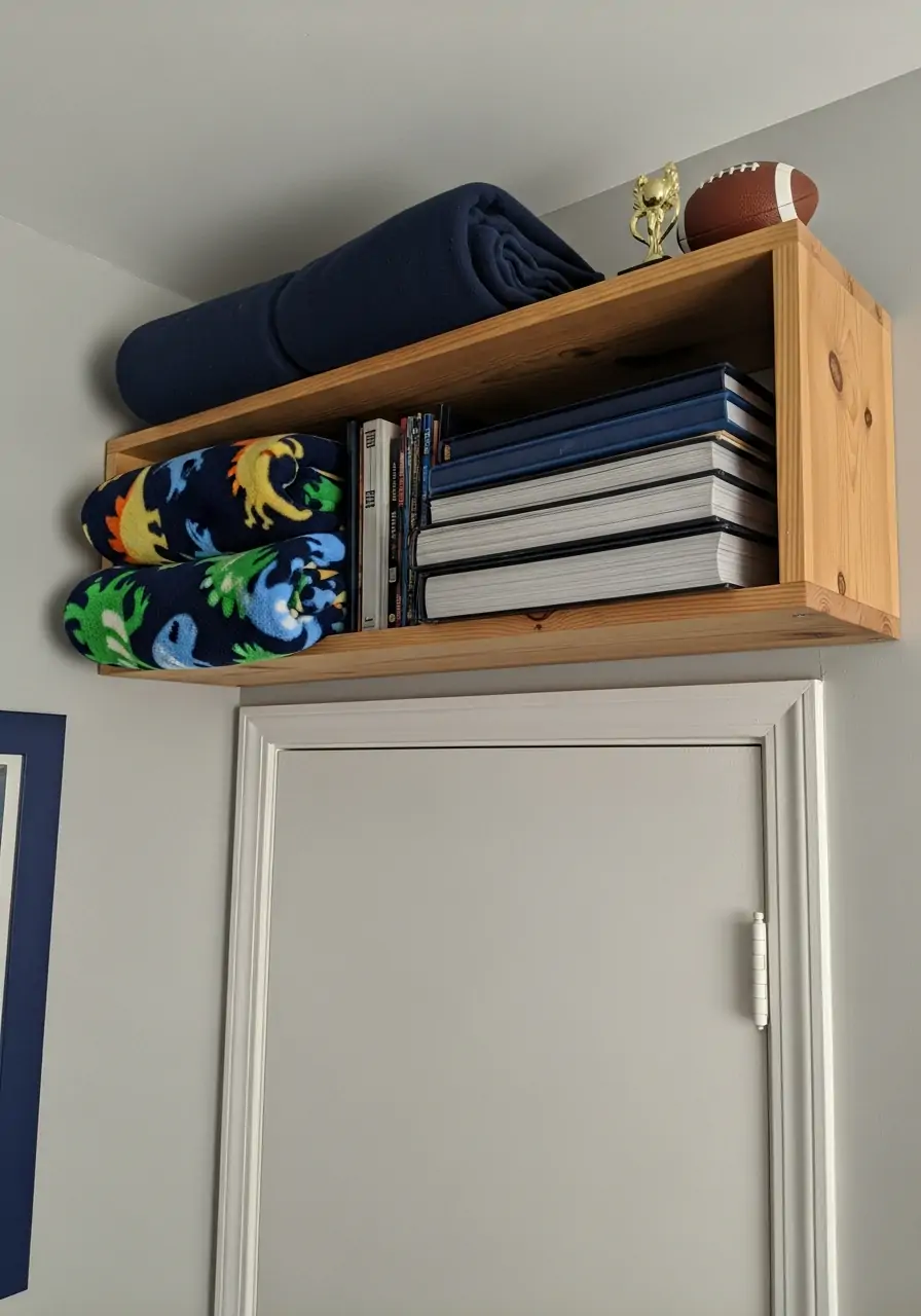 Raised Shelf Above Door - 50 Small boys bedroom ideas