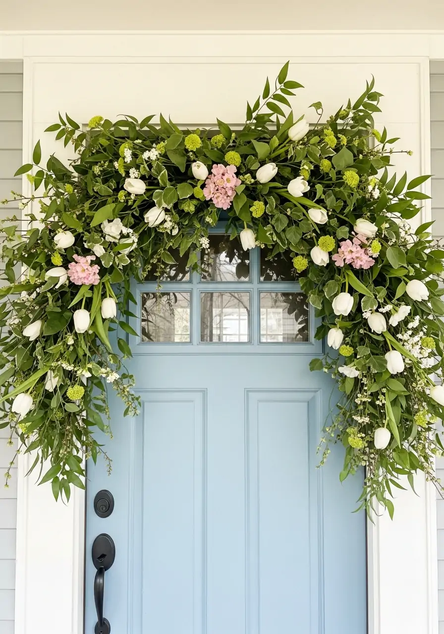 Spring Garland Over the Door - 50 Spring Front Porch Decor Ideas