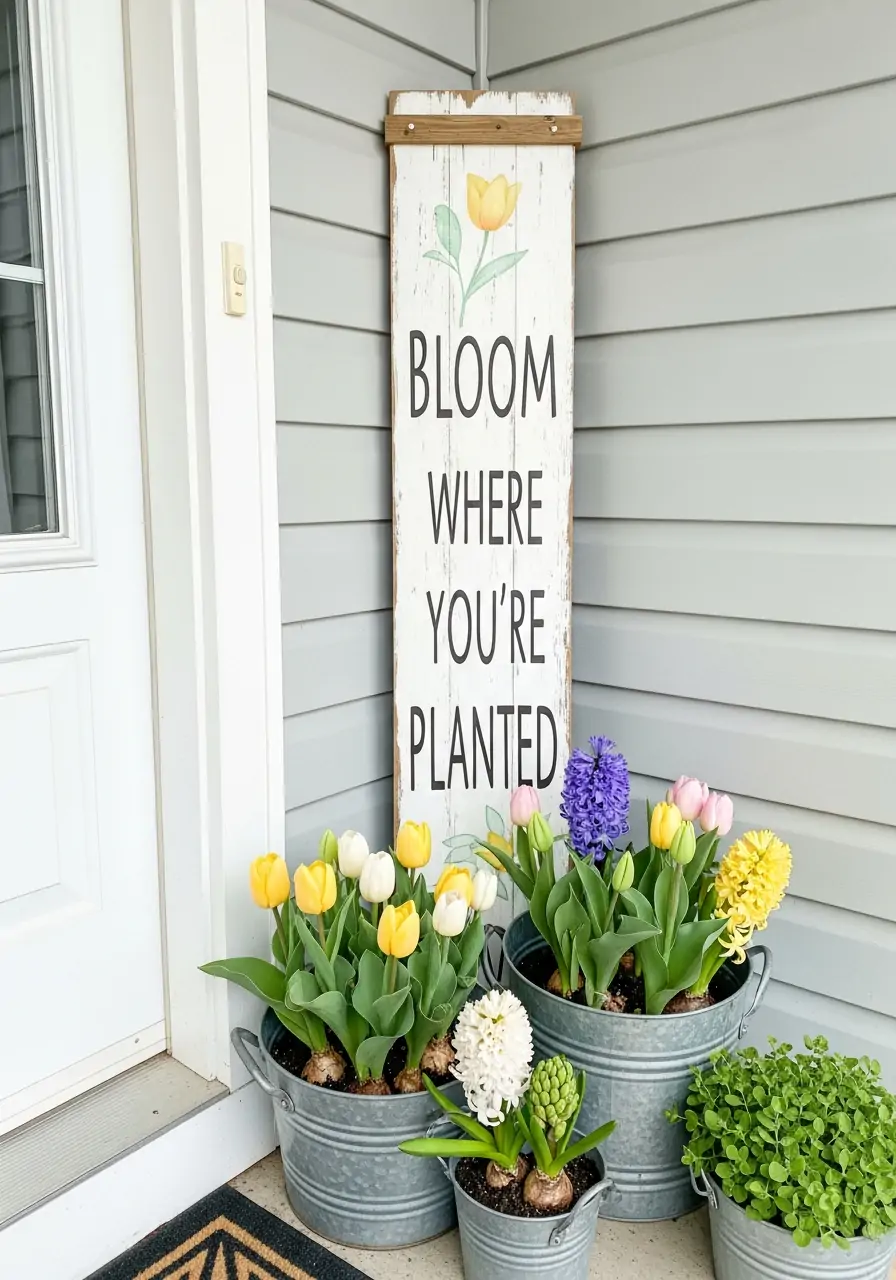 Spring-Themed Porch Sign - 50 Spring Front Porch Decor Ideas