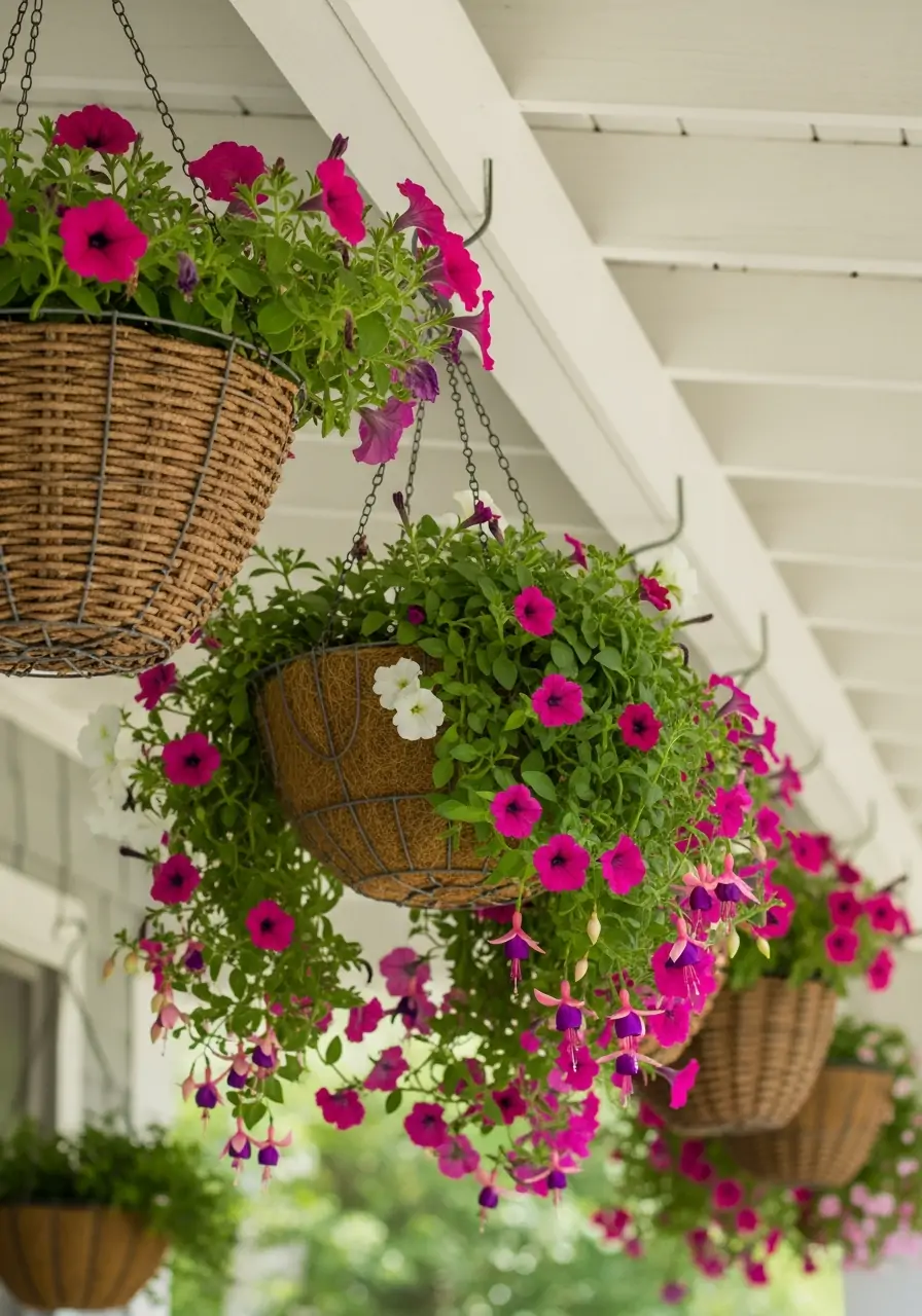 Hanging Flower Baskets - 50 Spring Front Porch Decor Ideas