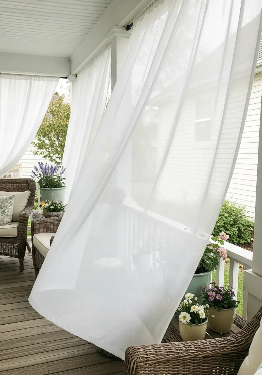 Sheer Outdoor Curtains - 50 Spring Front Porch Decor Ideas