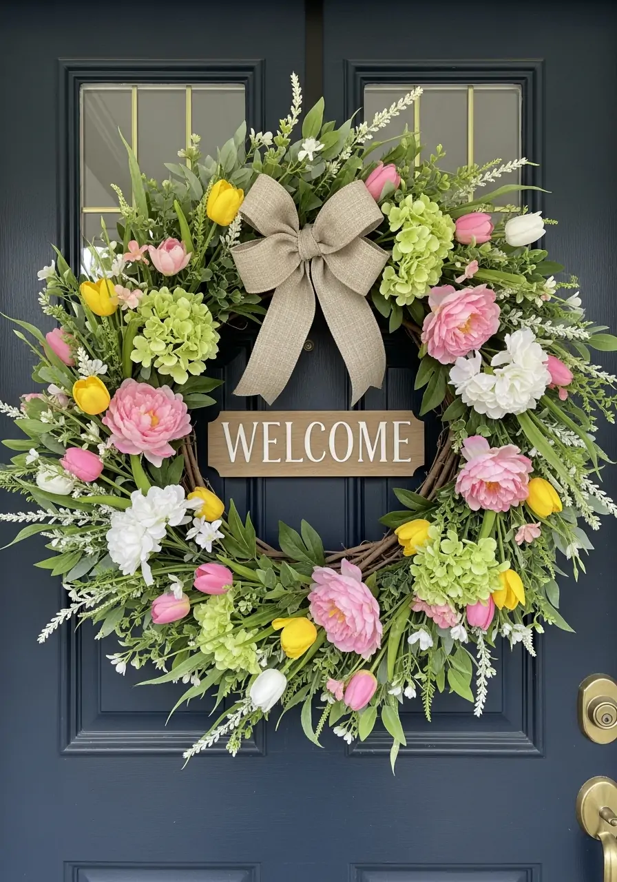 Oversized Spring Welcome Wreath - 50 Spring Front Porch Decor Ideas
