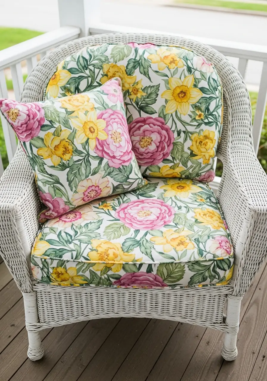 Floral Chair Cushions - 50 Spring Front Porch Decor Ideas