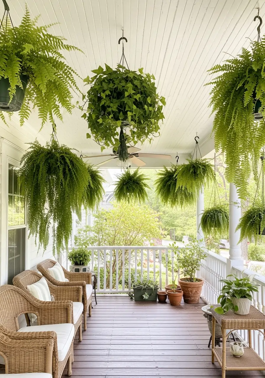 Porch Ceiling Hanging Plants - 50 Spring Front Porch Decor Ideas