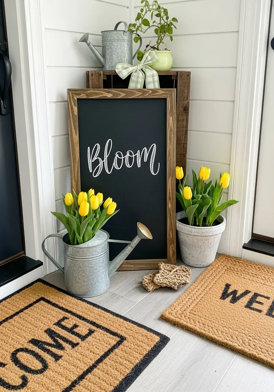 Seasonal Chalkboard Sign - 50 Spring Front Porch Decor Ideas
