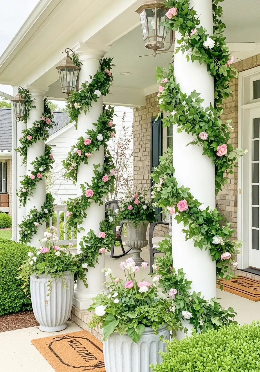 Floral Porch Pillars - 50 Spring Front Porch Decor Ideas