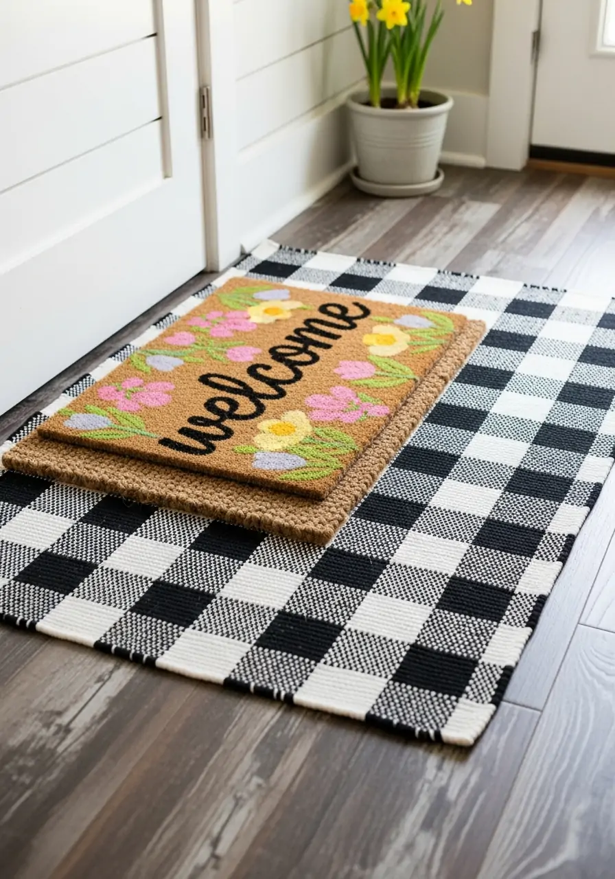 Layered Spring Doormats - 50 Spring Front Porch Decor Ideas