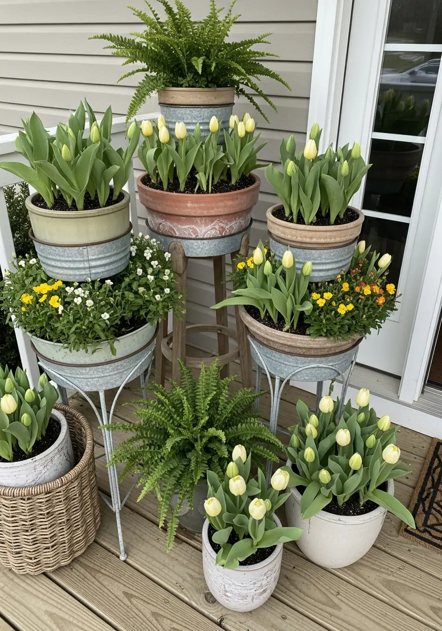 Decorative Planter Stands - 50 Spring Front Porch Decor Ideas
