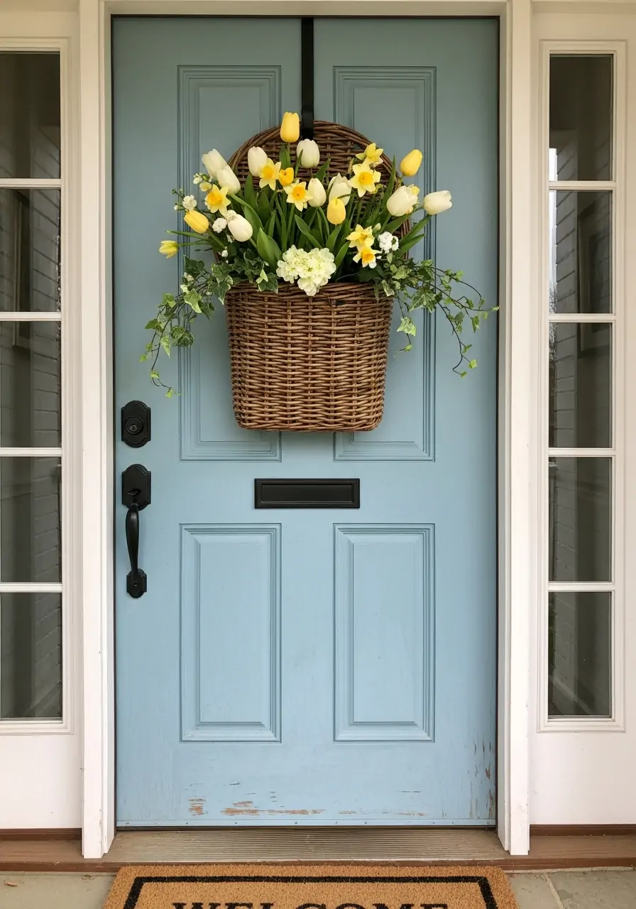 Seasonal Door Basket - 50 Spring Front Porch Decor Ideas