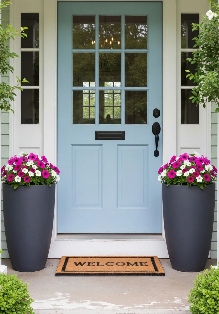 Symmetrical Planters by the Door - 50 Spring Front Porch Decor Ideas