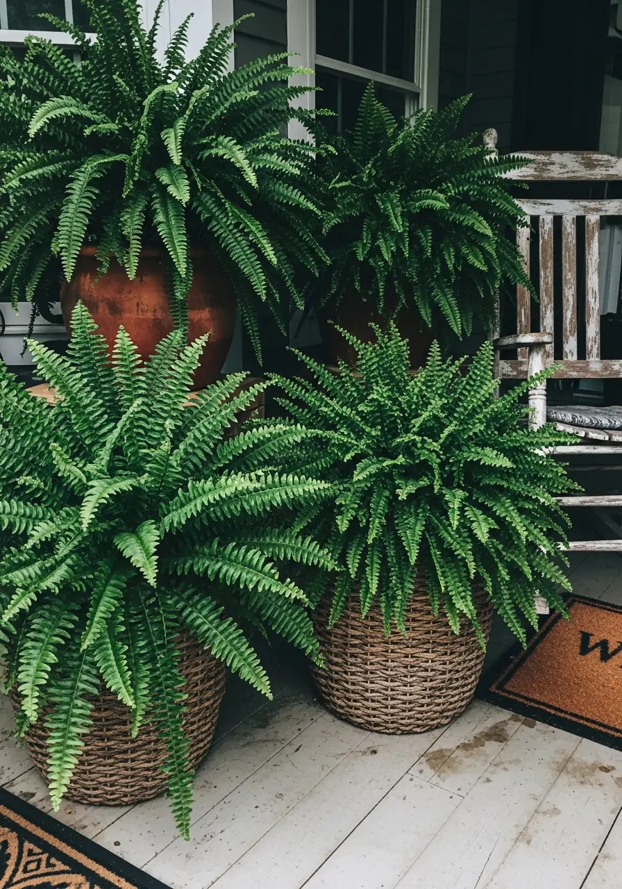 Potted Ferns for Shaded Porches - 50 Spring Front Porch Decor Ideas