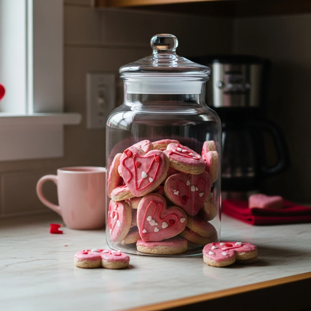 Heart Cookie Jar - 50 Simple, Budget-Friendly Valentine Coffee Bar Ideas for a Cozy Home
