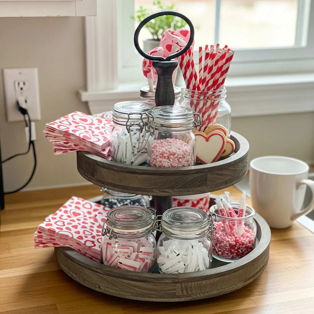 Tiered Tray Valentine Stack - 50 Simple, Budget-Friendly Valentine Coffee Bar Ideas for a Cozy Home