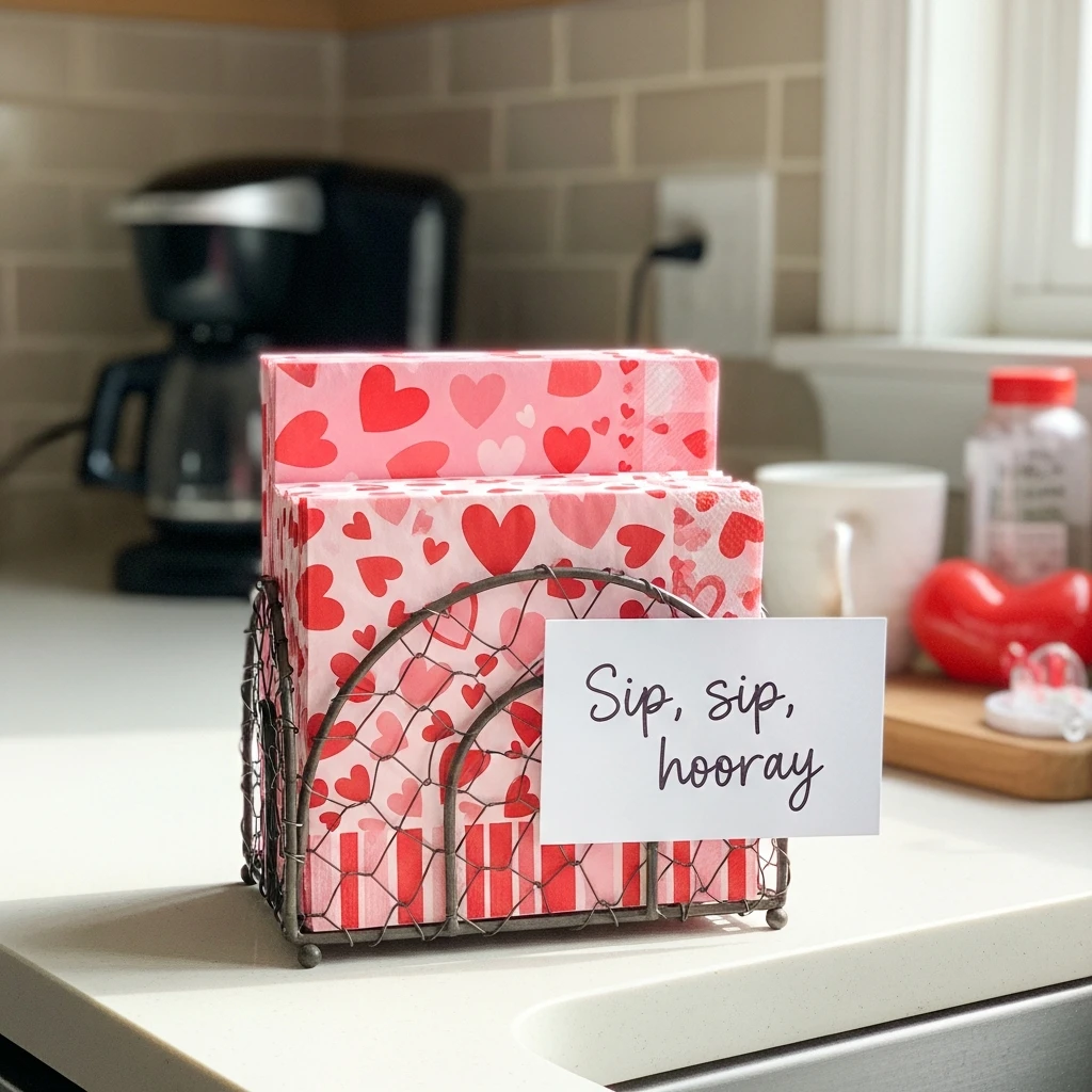 Valentine Napkin Caddy - 50 Simple, Budget-Friendly Valentine Coffee Bar Ideas for a Cozy Home