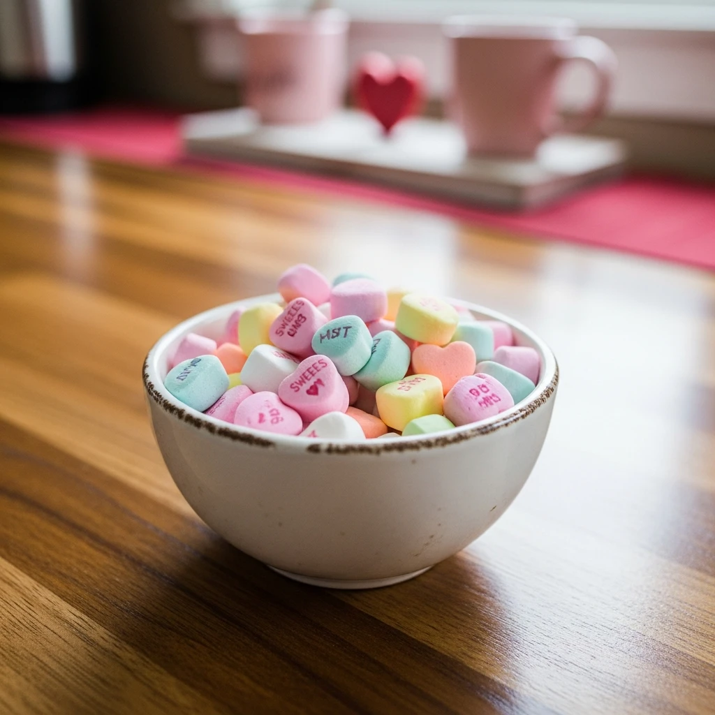 Candy Heart Bowl - 50 Simple, Budget-Friendly Valentine Coffee Bar Ideas for a Cozy Home