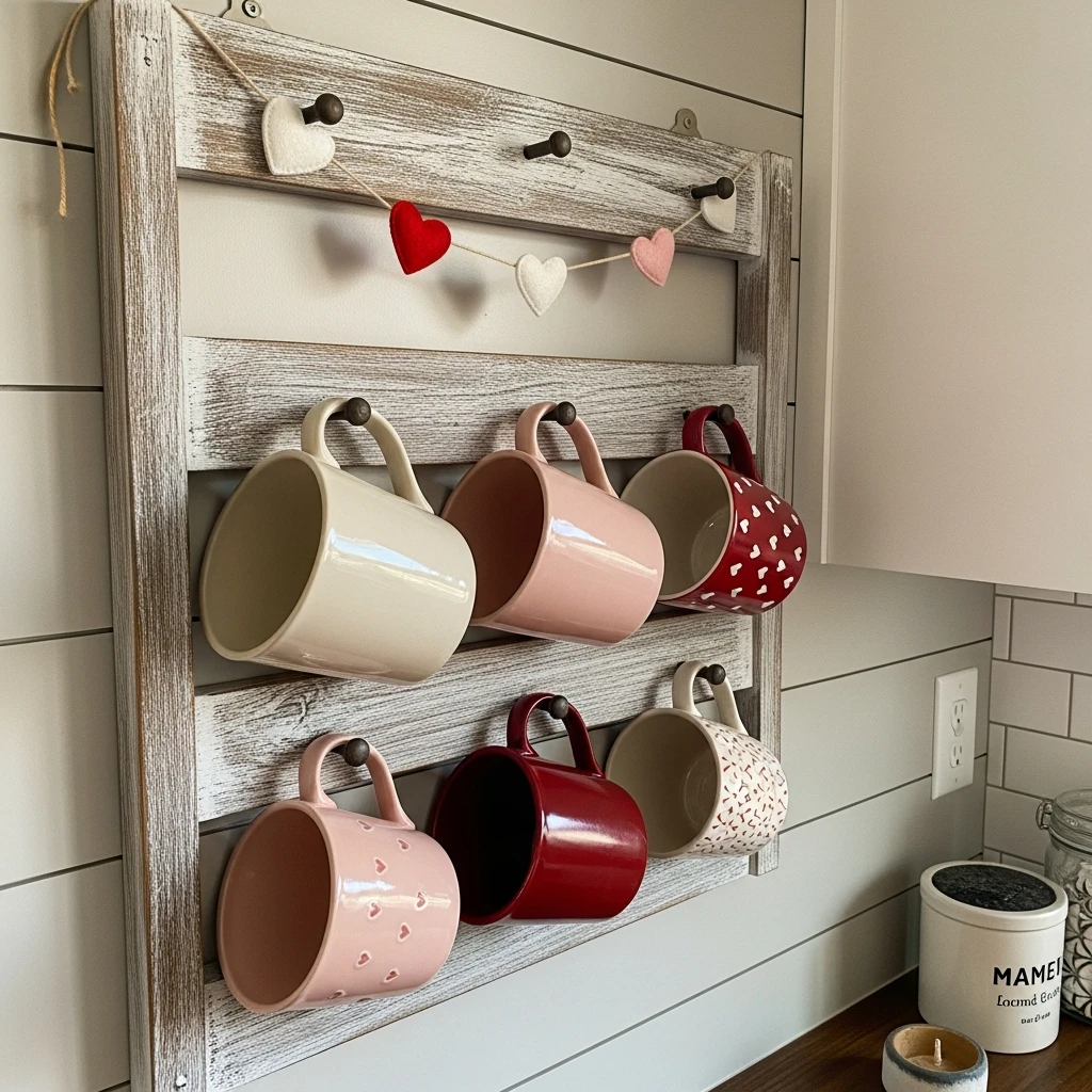 Cozy Mug Rack Decor - 50 Simple, Budget-Friendly Valentine Coffee Bar Ideas for a Cozy Home