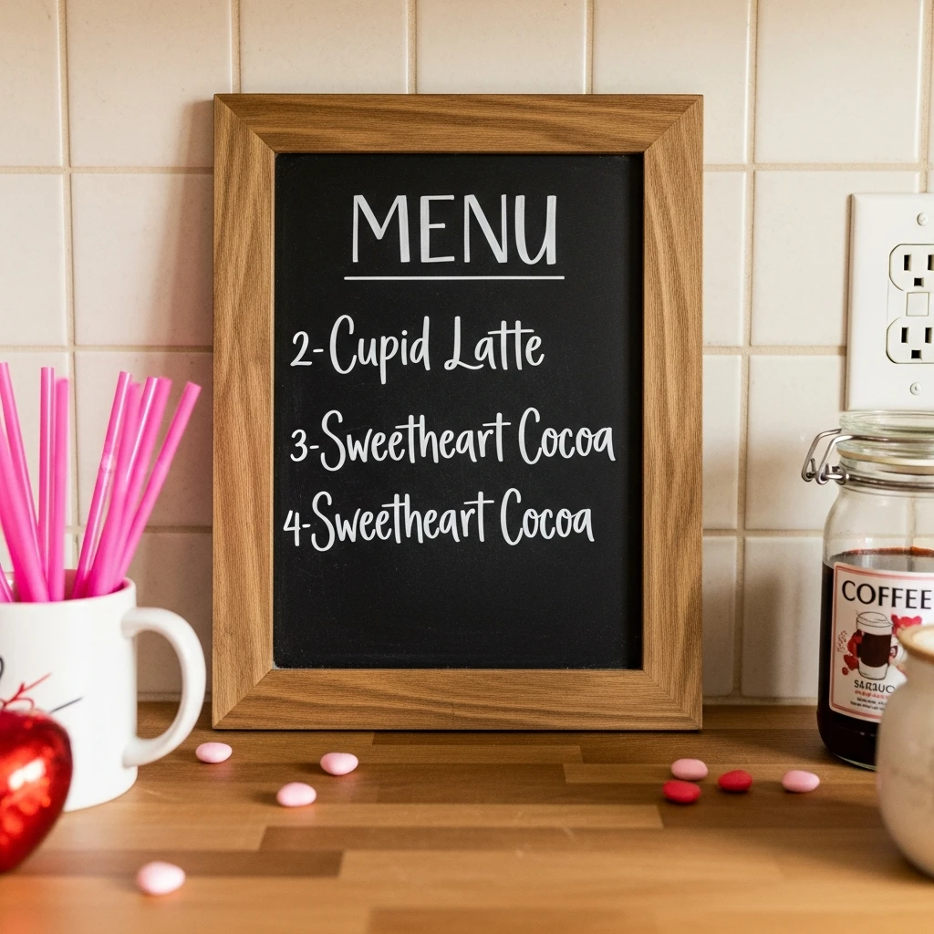 Love-Themed Chalkboard Menu - 50 Simple, Budget-Friendly Valentine Coffee Bar Ideas for a Cozy Home