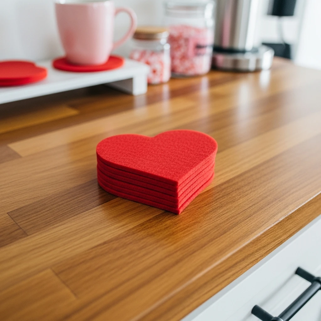 Heart Coaster Stack - 50 Simple, Budget-Friendly Valentine Coffee Bar Ideas for a Cozy Home