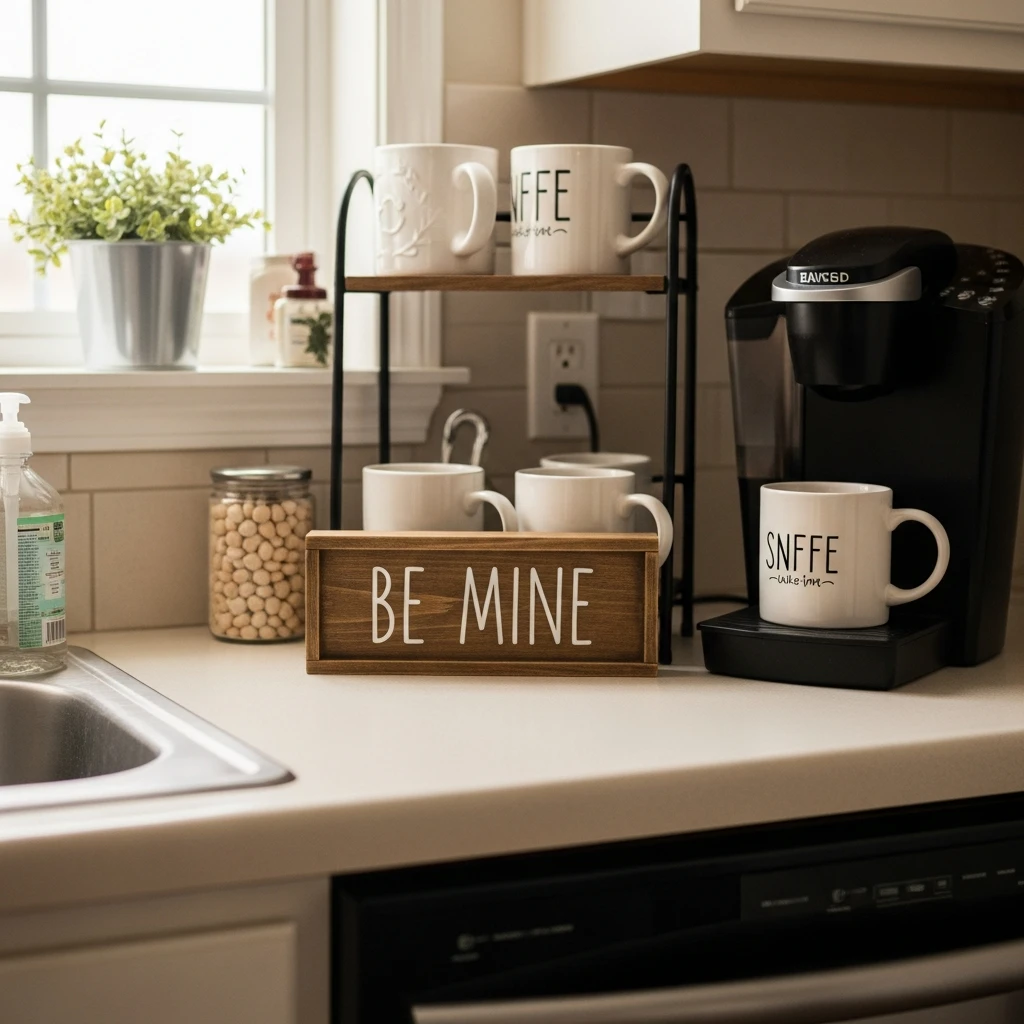 “Be Mine” Sign - 50 Simple, Budget-Friendly Valentine Coffee Bar Ideas for a Cozy Home