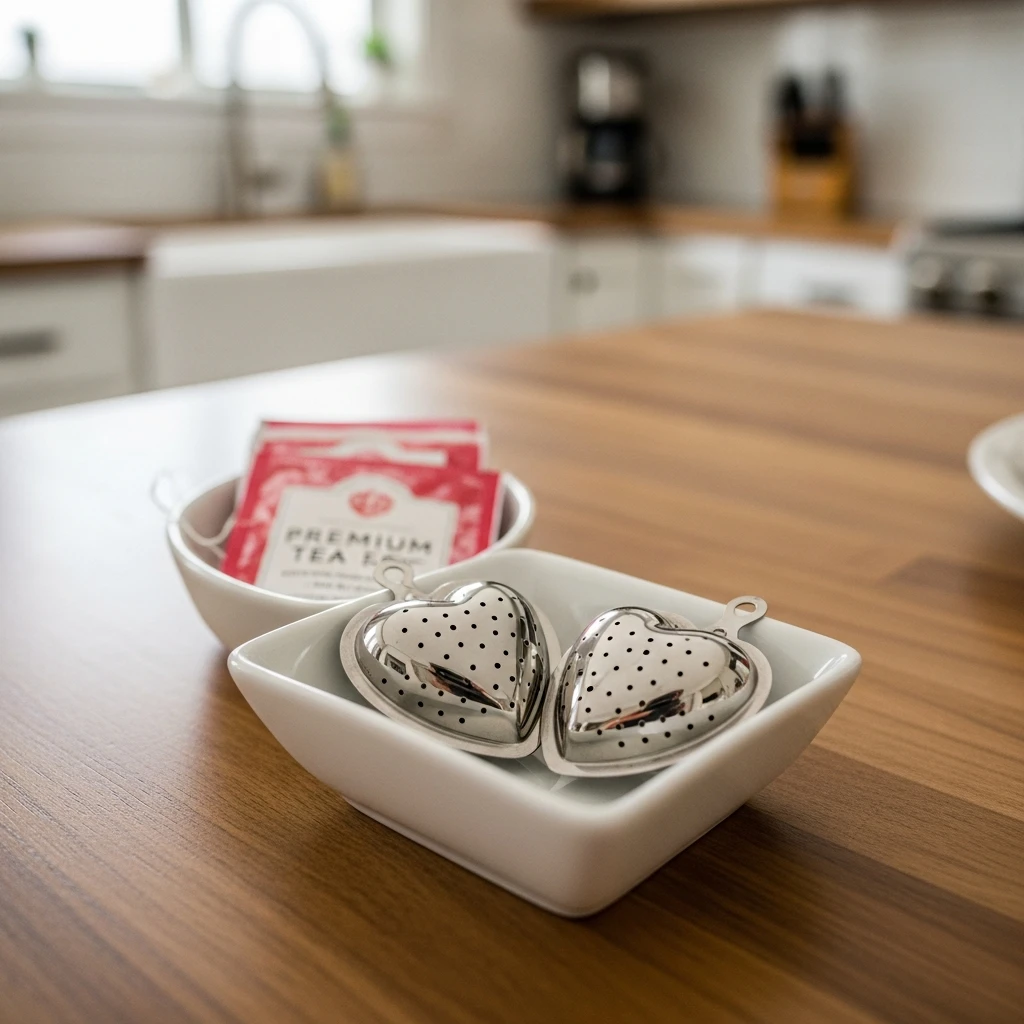 Heart-Shaped Tea Infusers - 50 Simple, Budget-Friendly Valentine Coffee Bar Ideas for a Cozy Home