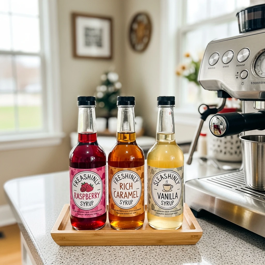 Specialty Syrup Display - 50 Simple, Budget-Friendly Valentine Coffee Bar Ideas for a Cozy Home