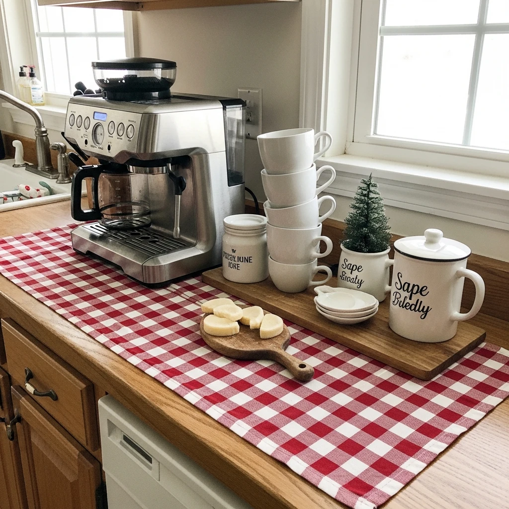 Red Gingham Runner - 50 Simple, Budget-Friendly Valentine Coffee Bar Ideas for a Cozy Home