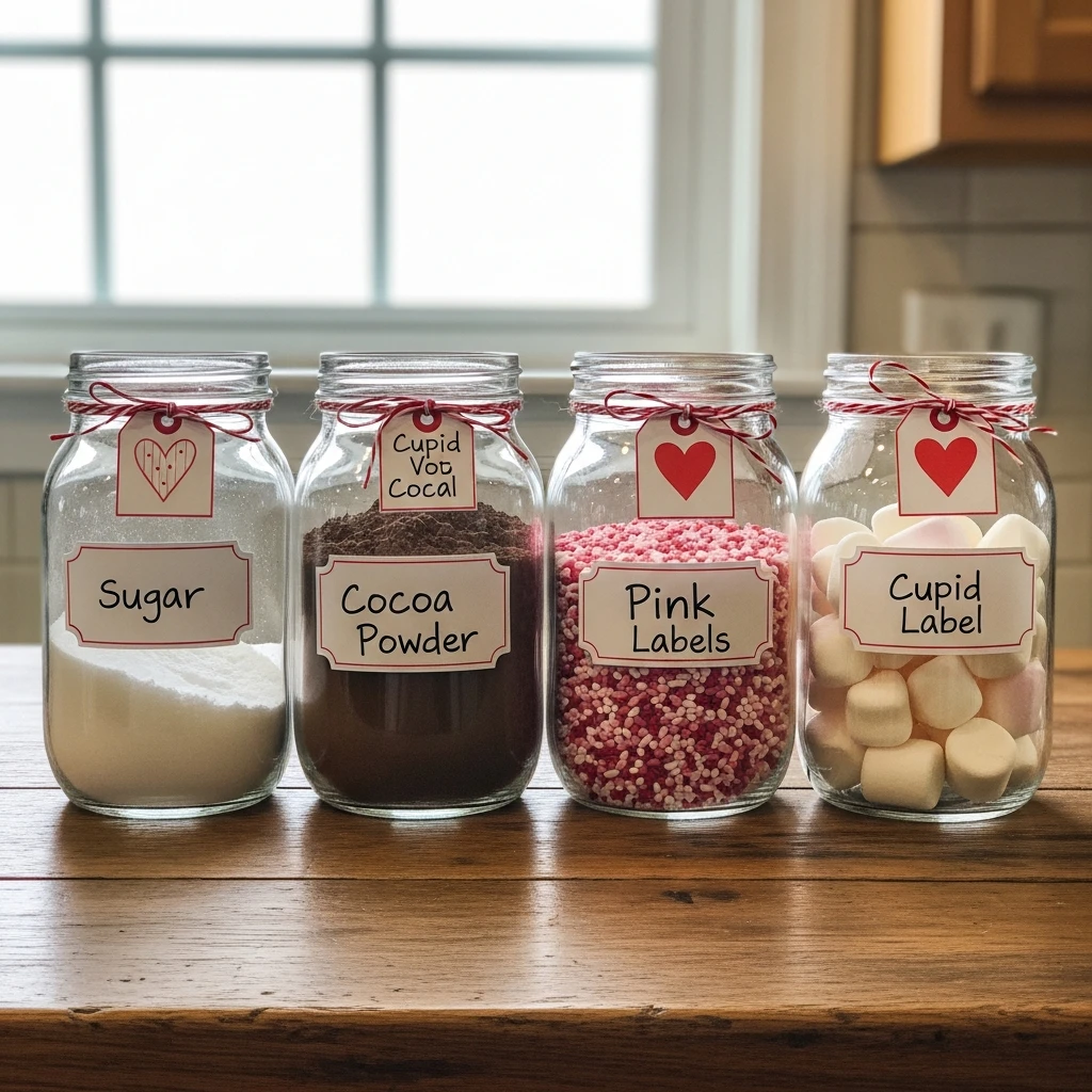 Cupid Label Tags - 50 Simple, Budget-Friendly Valentine Coffee Bar Ideas for a Cozy Home