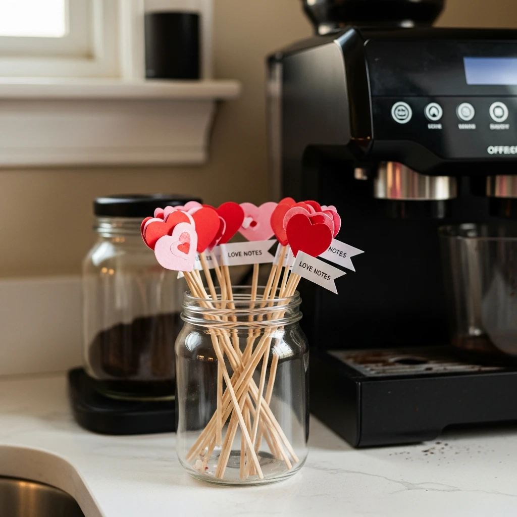 “Love Notes” Stir Sticks - 50 Simple, Budget-Friendly Valentine Coffee Bar Ideas for a Cozy Home