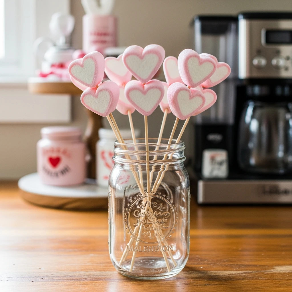 Heart Marshmallow Skewers - 50 Simple, Budget-Friendly Valentine Coffee Bar Ideas for a Cozy Home