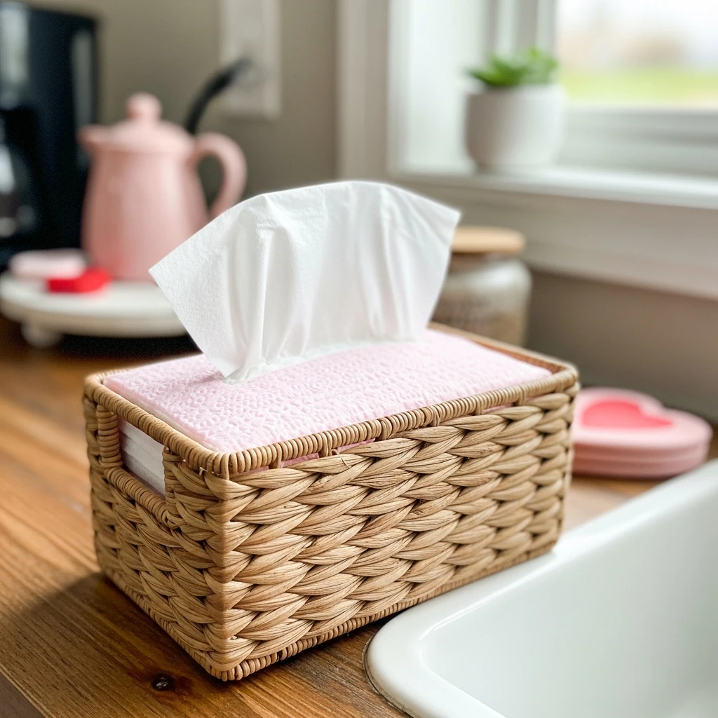 Pink Tissue in a Basket - 50 Simple, Budget-Friendly Valentine Coffee Bar Ideas for a Cozy Home