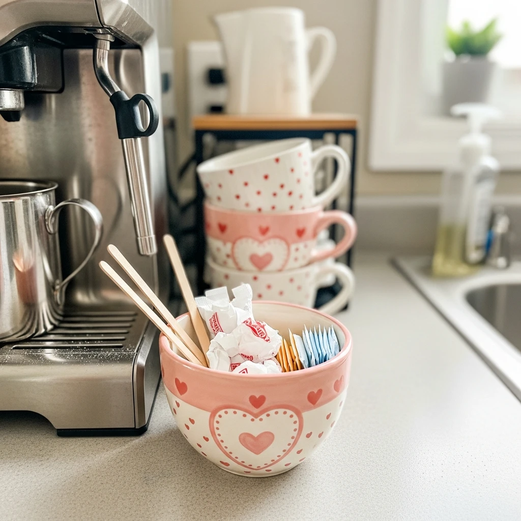 Cute Trash Bowl - 50 Simple, Budget-Friendly Valentine Coffee Bar Ideas for a Cozy Home