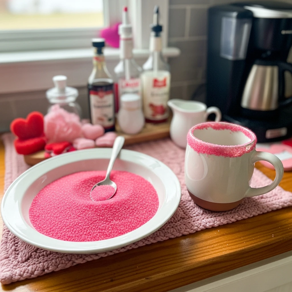 Pink Sugar Rim Bowl - 50 Simple, Budget-Friendly Valentine Coffee Bar Ideas for a Cozy Home