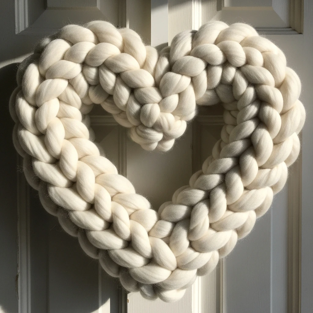 Chunky Yarn Heart Wreath - 50 Beautiful Valentine Crafts for Adults: Budget DIY Ideas