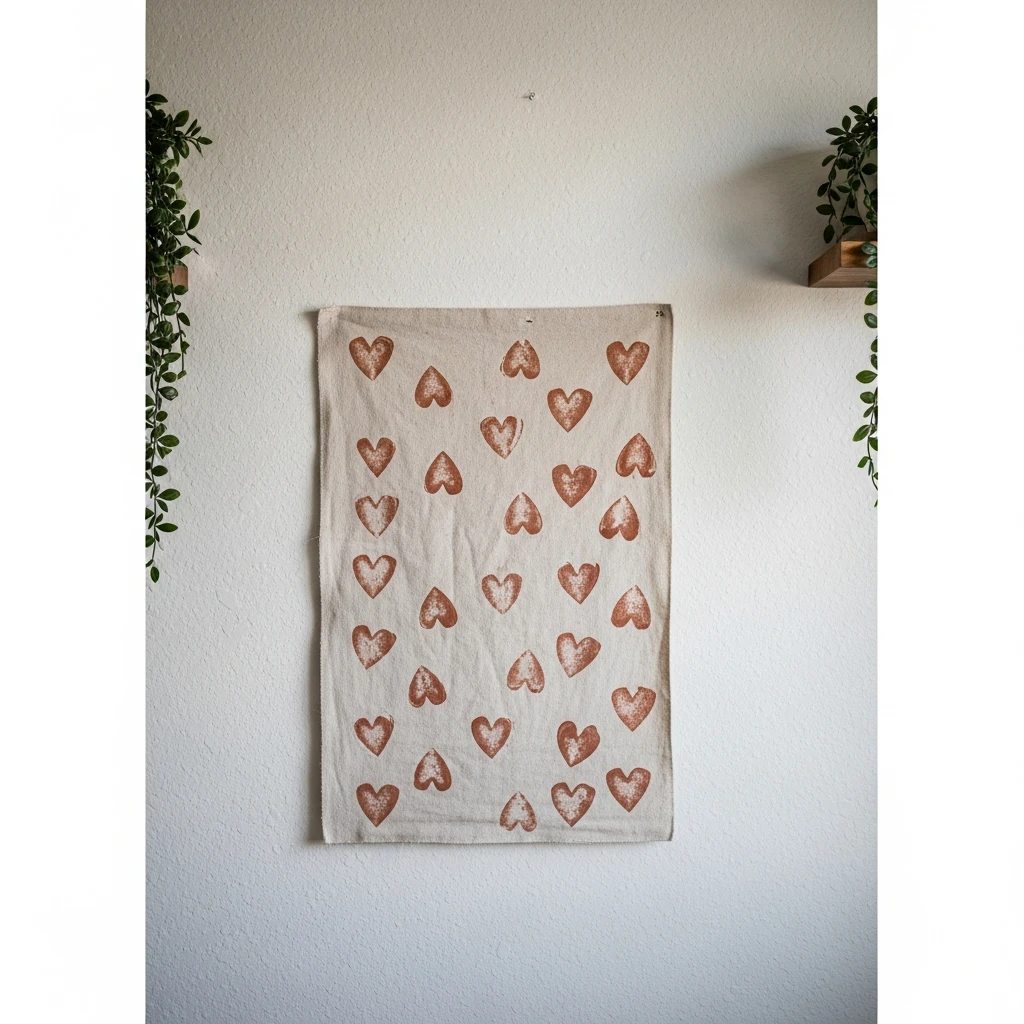 Stamped Fabric Wall Hanging - 50 Beautiful Valentine Crafts for Adults: Budget DIY Ideas