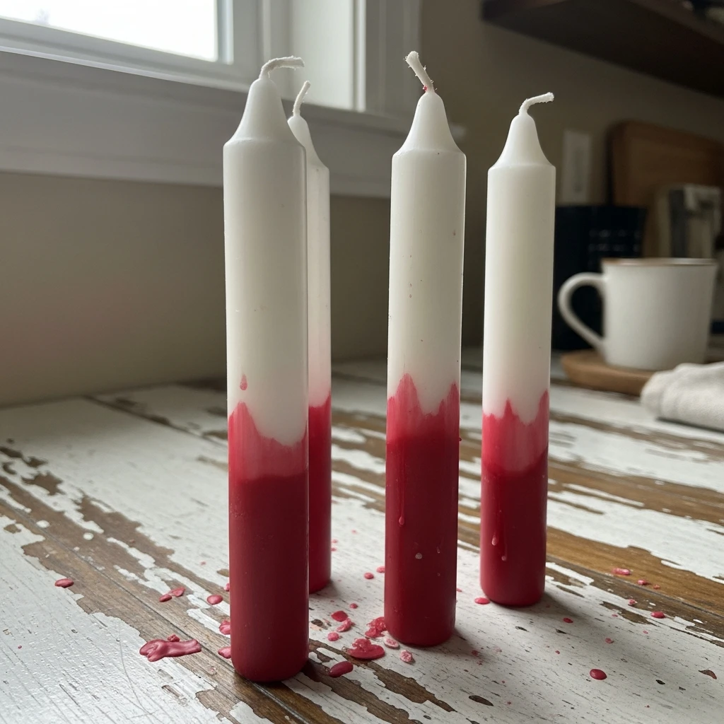 Simple Dip-Dyed Candles - 50 Beautiful Valentine Crafts for Adults: Budget DIY Ideas