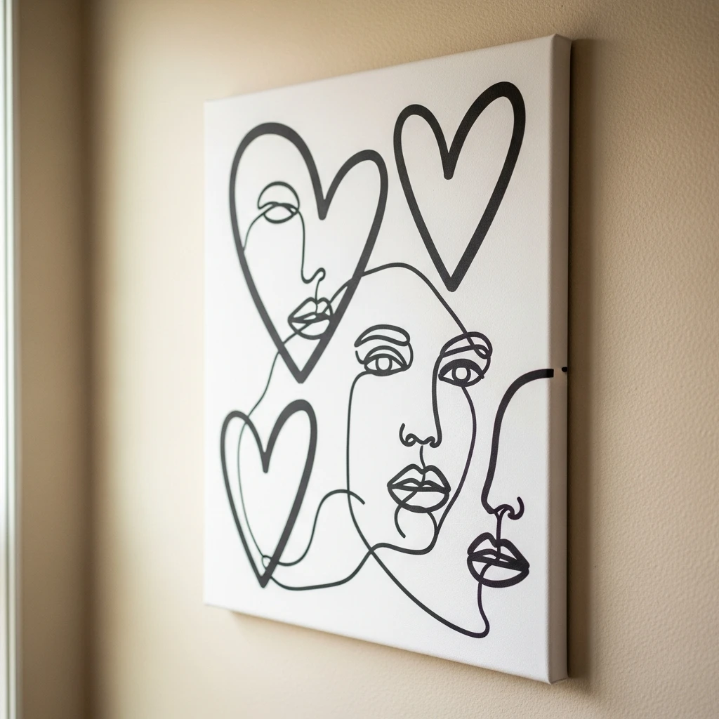 Minimalist Line Art Canvas - 50 Beautiful Valentine Crafts for Adults: Budget DIY Ideas
