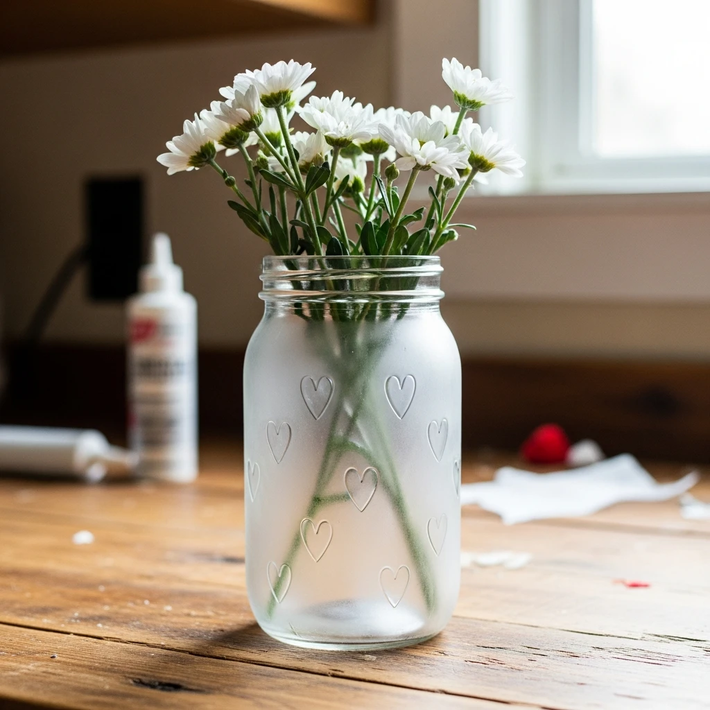 Etched Glass Jar - 50 Beautiful Valentine Crafts for Adults: Budget DIY Ideas