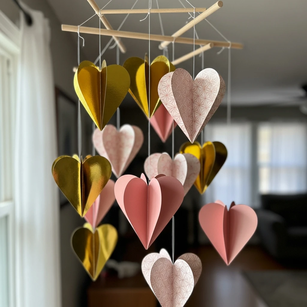 Geometric Heart Mobile - 50 Beautiful Valentine Crafts for Adults: Budget DIY Ideas