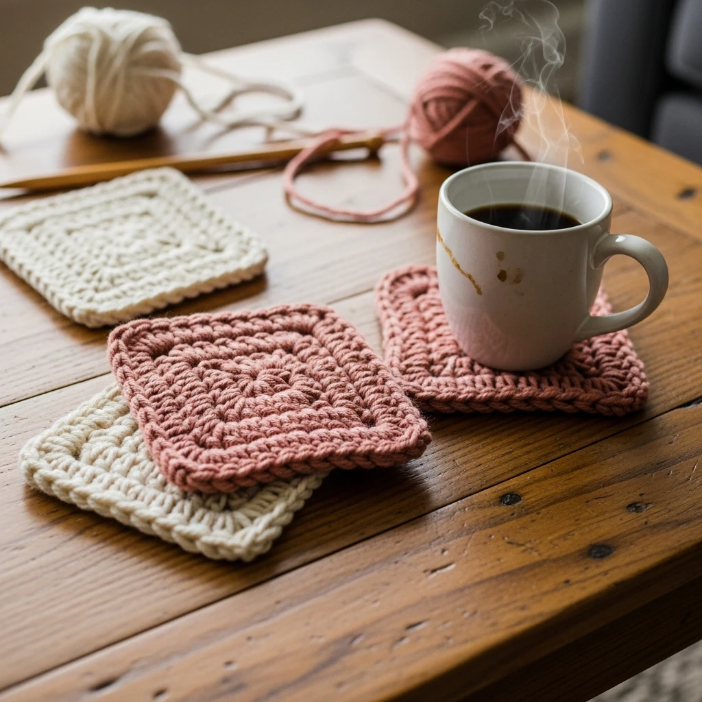 Cozy Knit Coasters - 50 Beautiful Valentine Crafts for Adults: Budget DIY Ideas