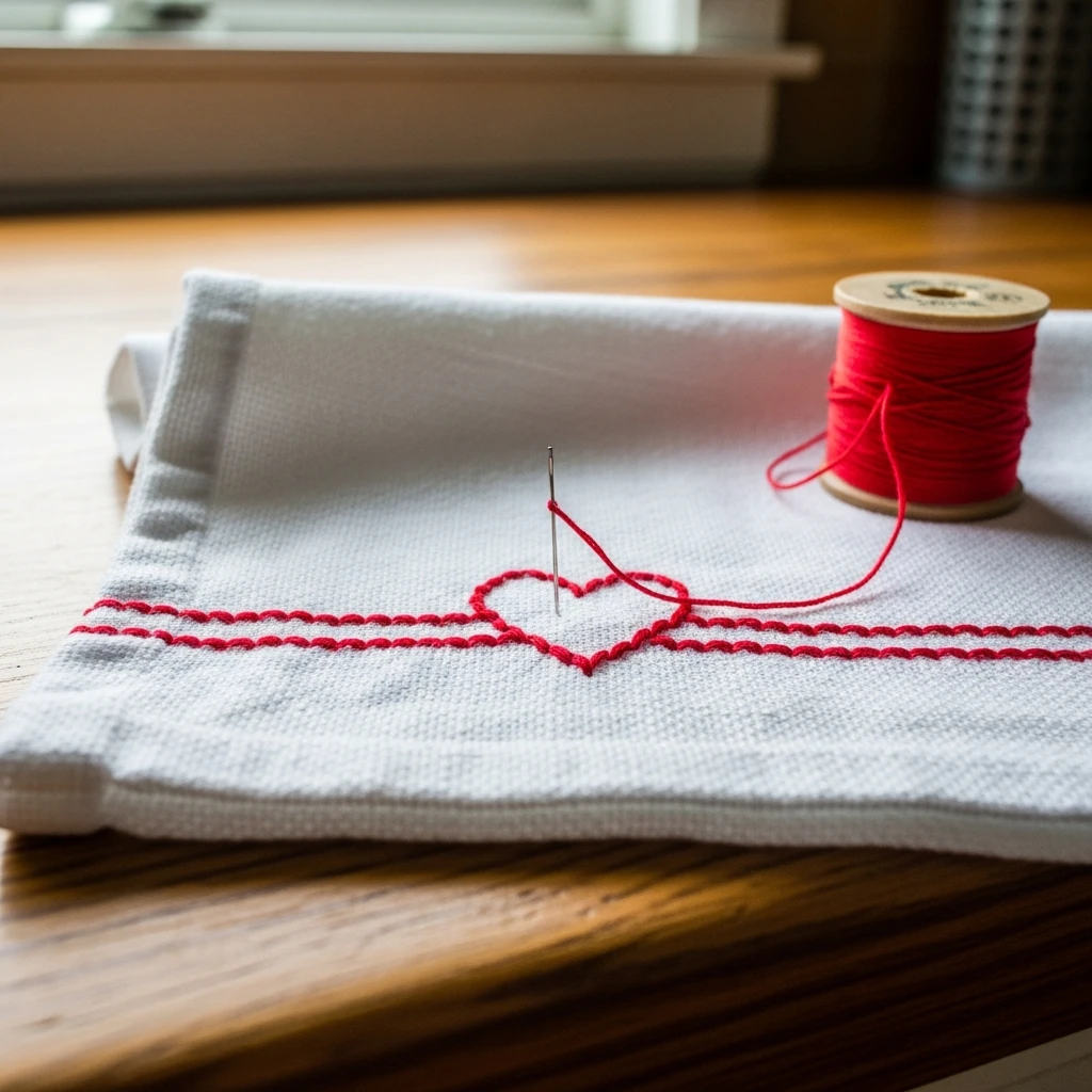 Embroidered Tea Towels - 50 Beautiful Valentine Crafts for Adults: Budget DIY Ideas