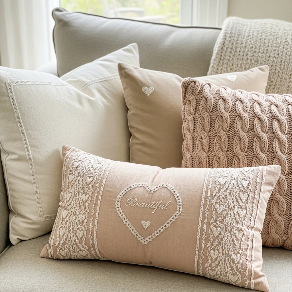Soft Neutral Throw Pillows - 50 Budget-Friendly & Beautiful Valentines Day Decorations for a Cozy Home