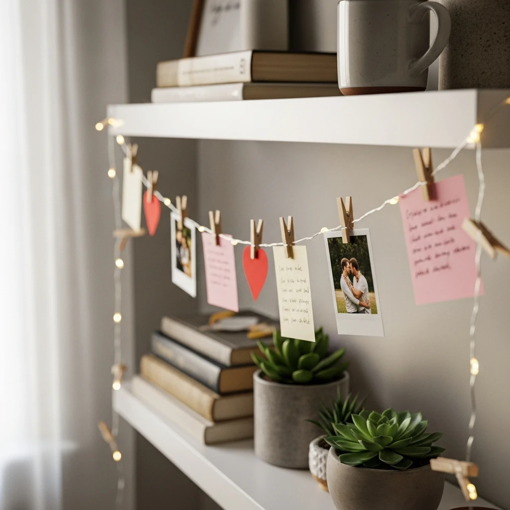 String Lights and Notes - 50 Budget-Friendly & Beautiful Valentines Day Decorations for a Cozy Home