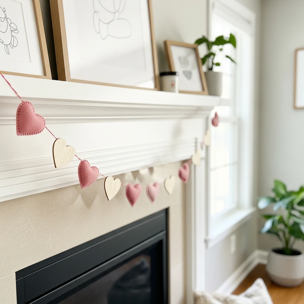 Simple Heart Mantel Garland - 50 Budget-Friendly & Beautiful Valentines Day Decorations for a Cozy Home
